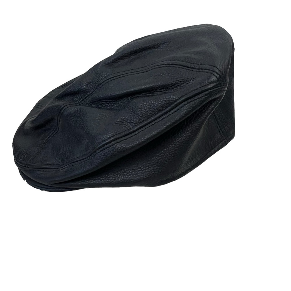 SFTC Hat Black Leather Newsie NewsboyStyle Front Brimmed Cap Size M/L Biker Mint